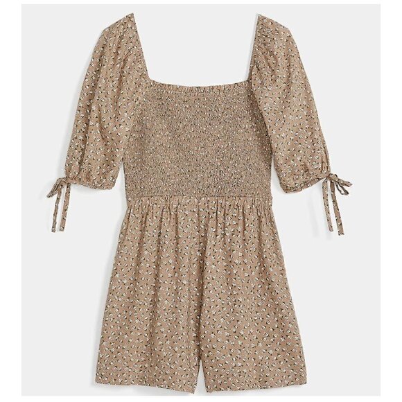 RW&Co Linen Blend Square-Neck Smocked Romper With Puffy Sleeves - Picture 4 of 9